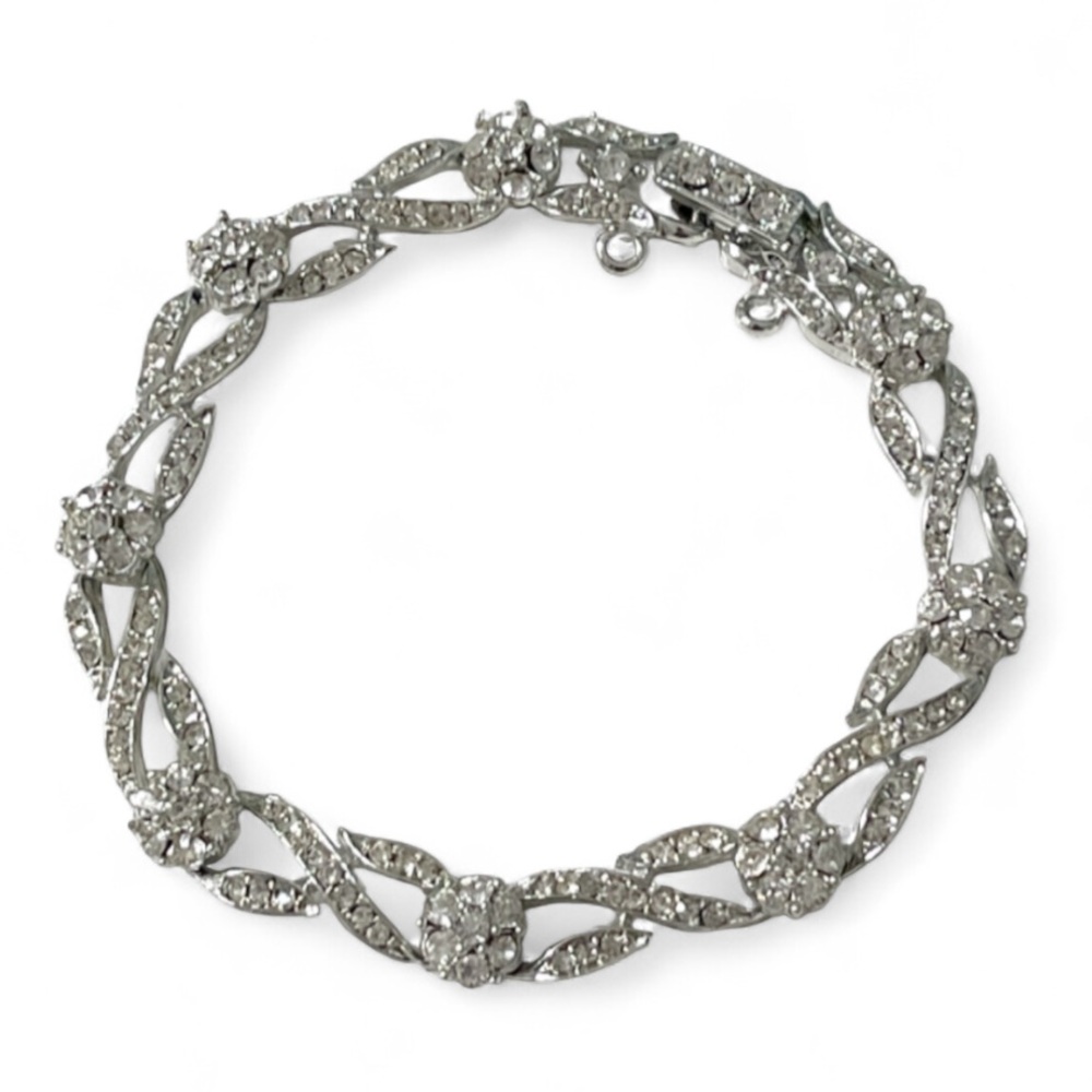 Vintage silver sparkle stone cut out twist costume bracelet 7”